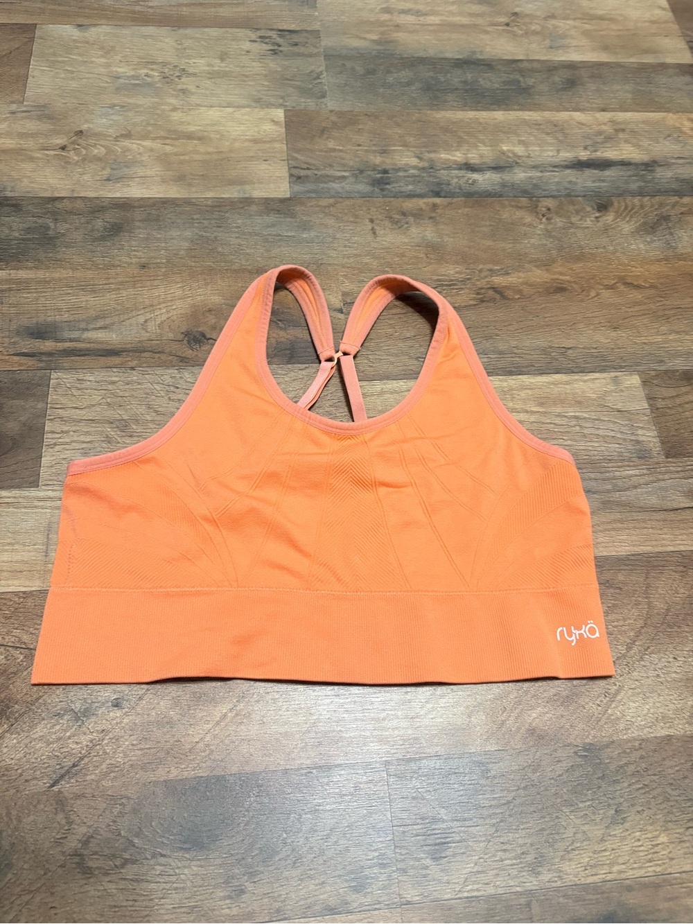Ryka Seamless Orange Coral Sports Bra Adjustable Racerback Padded Athletic Work